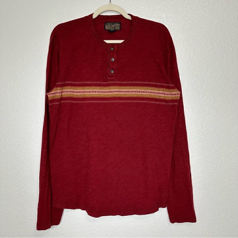 LuckyβBrand Red Henley Long Sleeves MenβsβTop, Sz Large